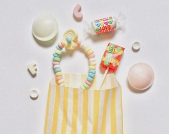 Sacs en papier à rayures jaunes bonbon - lot de 10