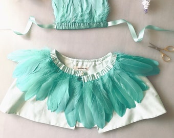 Mint Green Handmade Feather Cape