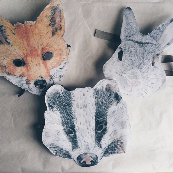 Hand drawn woodland Animal masks - printable