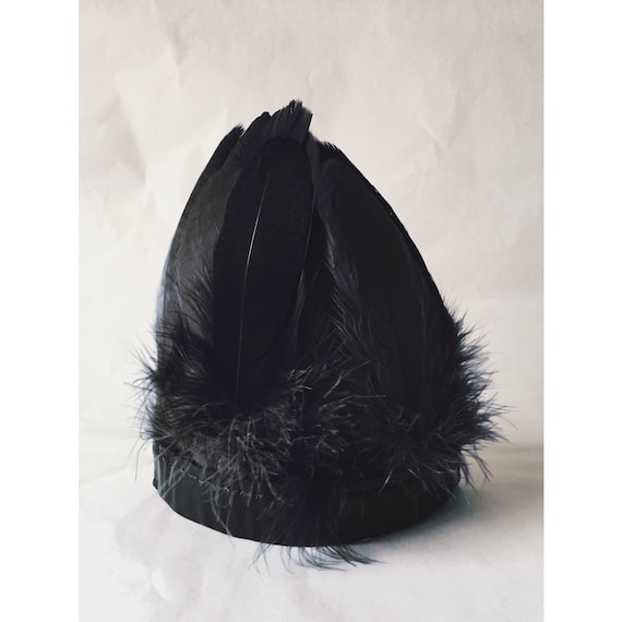 Black Feather Headdress: Handmade Leather Crown, Festival 