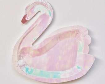 Swan Plates Swan theme Party decorations Swan Princess Birthday Swan Baby ShowerBlack Swan Bridal Shower iridescent pink paper party plates