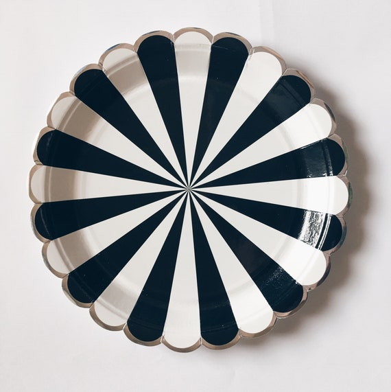 Black and White Stripe Paper Plates black and white plates Etsy