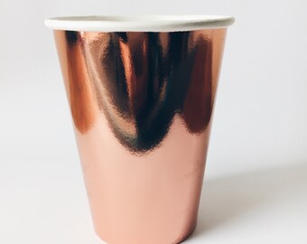 Papieren feestbekers roségouden folie - verpakking van 8