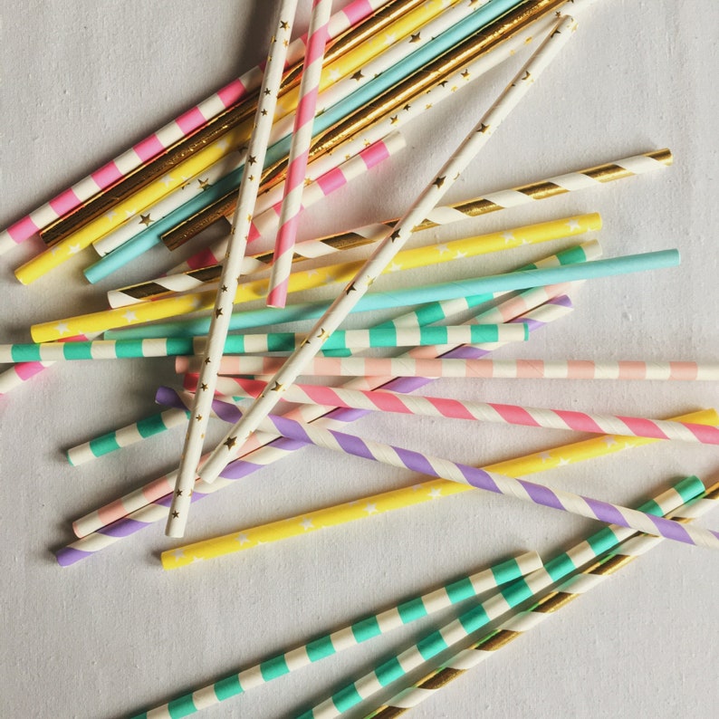 Unicorn Party Straws Pastel Rainbow Paper Drinking Straws Unicorn Birthday Baby Shower Pastel Bridal Shower Wedding Decorations Pack of 25 image 2