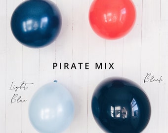 Piratpartyballonger: Röda, svarta, blå, biologiskt nedbrytbara, 12-pack