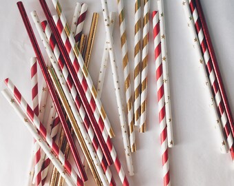 Red & Gold Foil Christmas Straws: Party Drinks, Pack of 25
