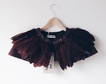 sumptuous handmade brown feather cape