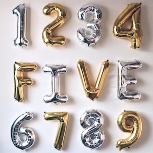 16 inch metallic foil letter balloons - Names Numbers Initials Bon Voyage Mr & Mrs Congratulations Weddings Parties Baby Showers Birthday