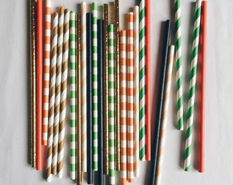 Wild jungle themed Paper Straws Green and Orange mix Biodegradable Eco Friendly Drinking Straws Safari Kids Party Baby Shower Wild One 25 Pk