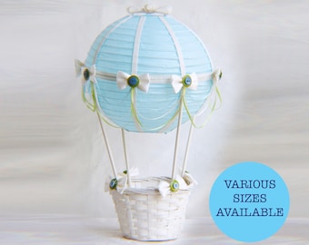 Hot Air Balloon Centerpiece Light Blue, Ivory and Green, Up Up and Away Baby Shower, Baby Shower Decorations, Baby Shower Gift