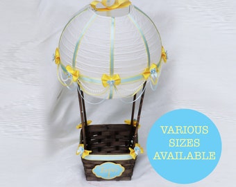 Hot Air Balloon Centerpiece Light Blue and Bright Yellow, Up Up and Away Baby Shower, Baby Shower Decorations, Baby Shower Gift