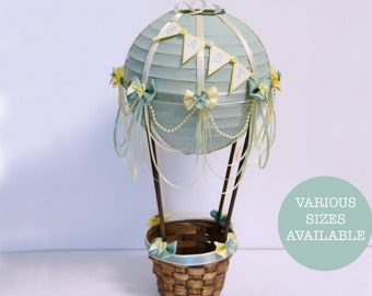 Hot Air Balloon Centerpiece Sage, Pale Yellow and Ivory, Up Up and Away Baby Shower, Baby Shower Decorations, Baby Shower Gift