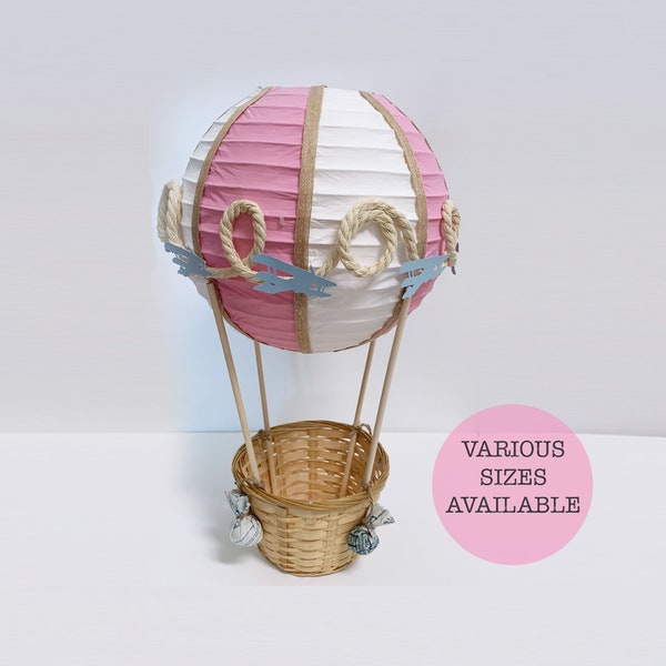 Hot Air Balloon Centerpiece AIRPLANES - Pink and White, Up Up and Away Birthday, Baby Shower Decorations, Baby Shower Gift