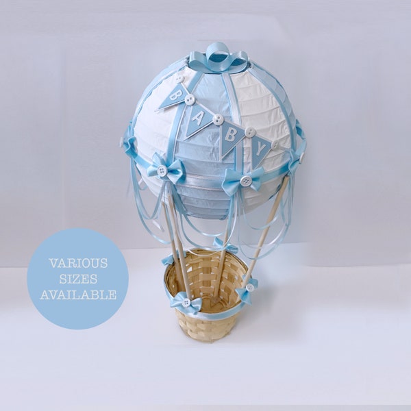 Hot Air Balloon Centerpiece Light Blue and White, Up Up and Away Baby Shower, Baby Shower Decorations, Baby Shower Gift