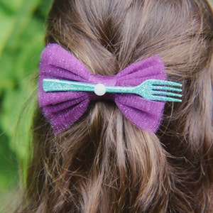 Mermaid Dinglehopper Hair Clip Party Favor Purple Bow, Mermaid Party Favor Hair Barrette, Mermaid Party Favor image 2