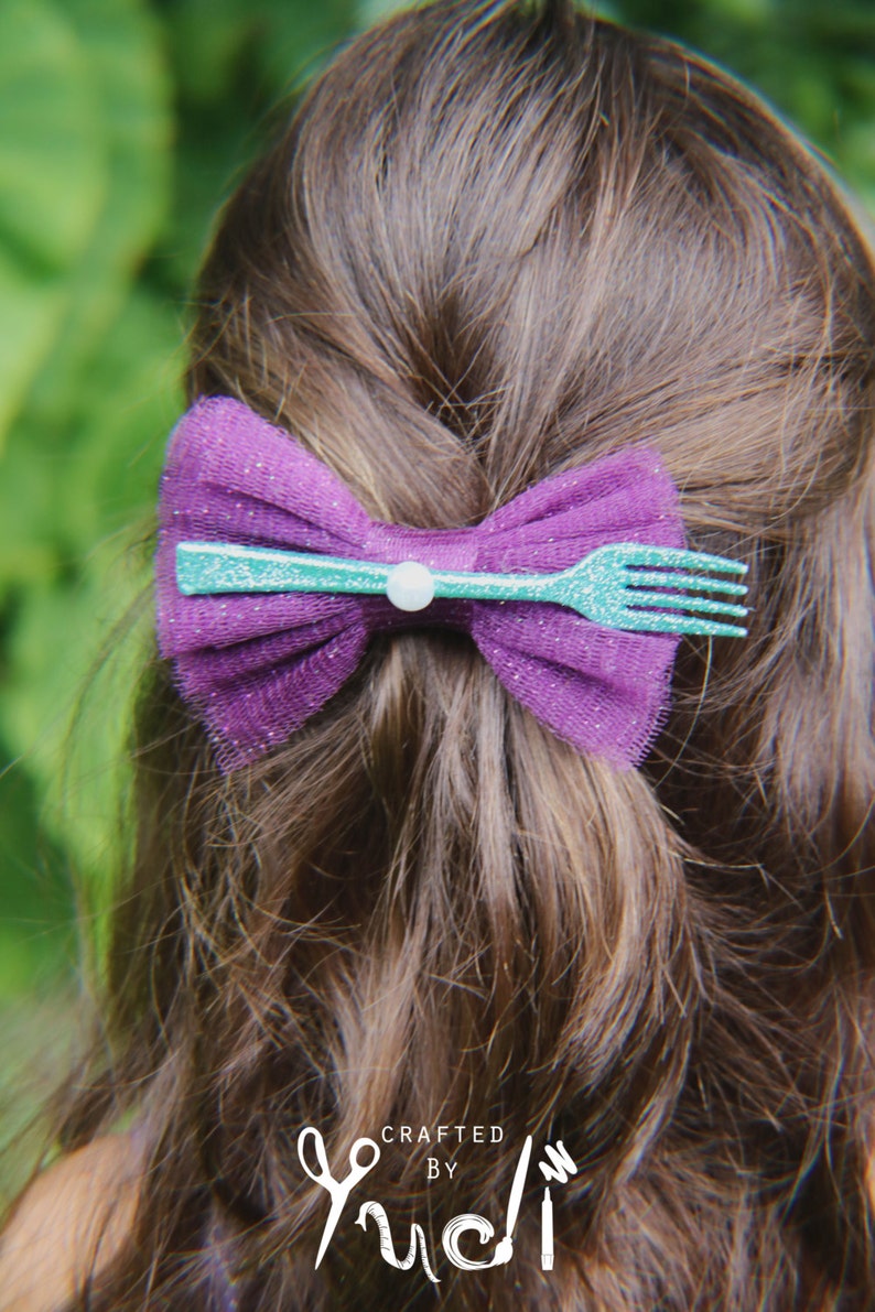 Mermaid Dinglehopper Hair Clip Party Favor Purple Bow, Mermaid Party Favor Hair Barrette, Mermaid Party Favor image 2