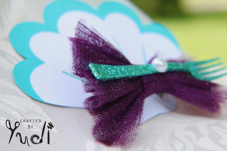 Mermaid Dinglehopper Hair Clip Party Favor Purple Bow, Mermaid Party Favor Hair Barrette, Mermaid Party Favor image 4