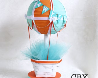 Hot Air Balloon Decoration - TEAL/ORANGE/WHITE, Up up and away decoration, travel theme decor