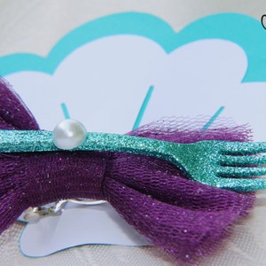 Mermaid Dinglehopper Hair Clip Party Favor Purple Bow, Mermaid Party Favor Hair Barrette, Mermaid Party Favor image 3