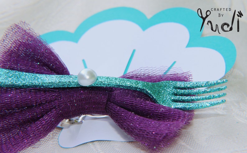 Mermaid Dinglehopper Hair Clip Party Favor Purple Bow, Mermaid Party Favor Hair Barrette, Mermaid Party Favor image 3