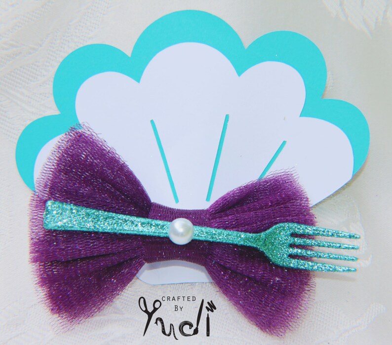 Mermaid Dinglehopper Hair Clip Party Favor Purple Bow, Mermaid Party Favor Hair Barrette, Mermaid Party Favor image 1