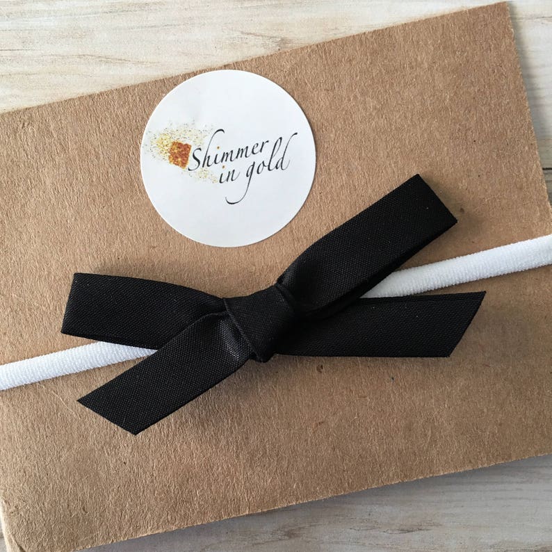 Black Hand Tied Baby or Toddler Bow Black Fabric Bows for Baby or Toddler on Nylon Headband or Clip Little Black Bow