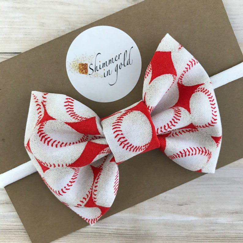 Baseball Fabric Bow Red and White Baseball Bow Baseball Etsy