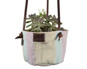 Artisan Canvas Hanging Planter Basket for Home Studio Office Decor, Indoor Outdoor Decorations Plant Holder Handmade by Hide Drink