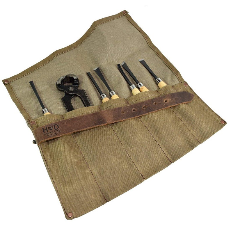 Waxed Canvas Tool and Chisel Roll Handmade by Hide & Drink Etsy