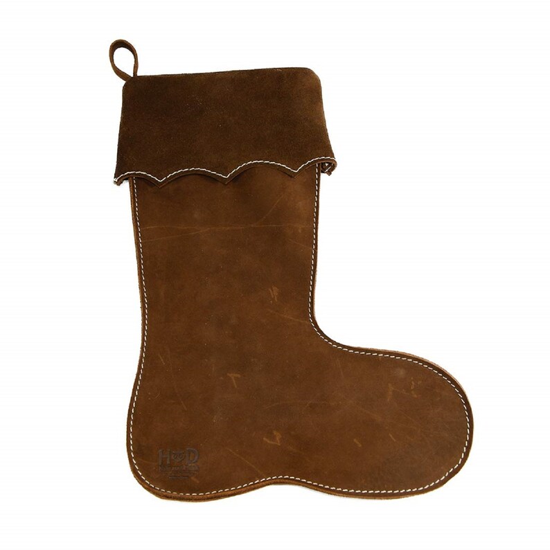 Leather BootSocks Handmade Includes 101 Year Warranty : Swayze Suede Xmas Tree Rustic Ornaments Traditional Santa StockingsDecorations