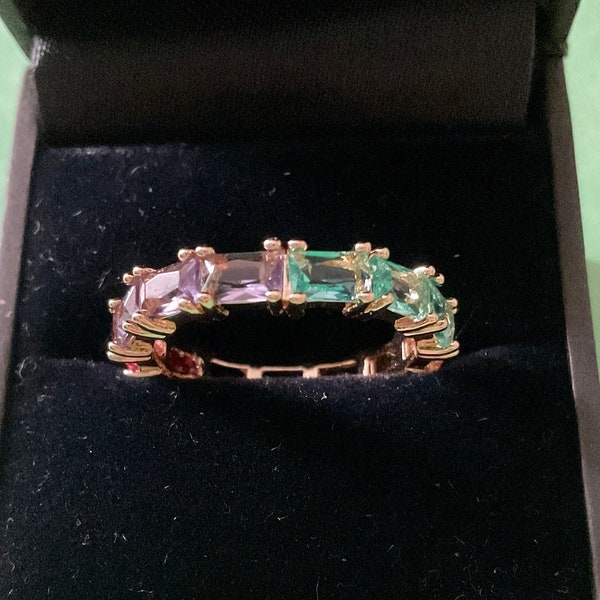 Vintage MuLTICOLOR Crystals GOLD Plated  Ring - Sparkly Rainbow Stones - Gold Plated - Rainbow Jewel from France - Size 7 1/2