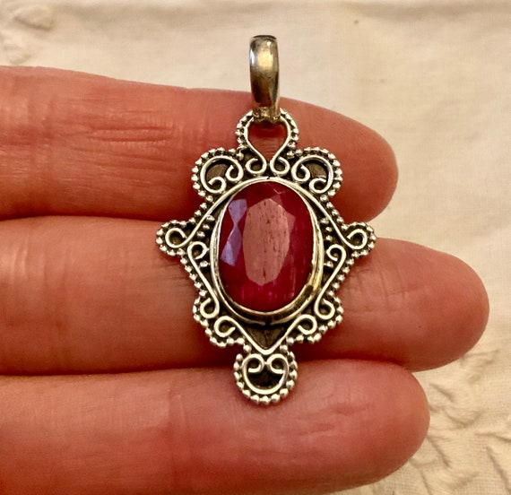 Exceptional Vintage RUBY STERLING Pendant - Gorge… - image 10