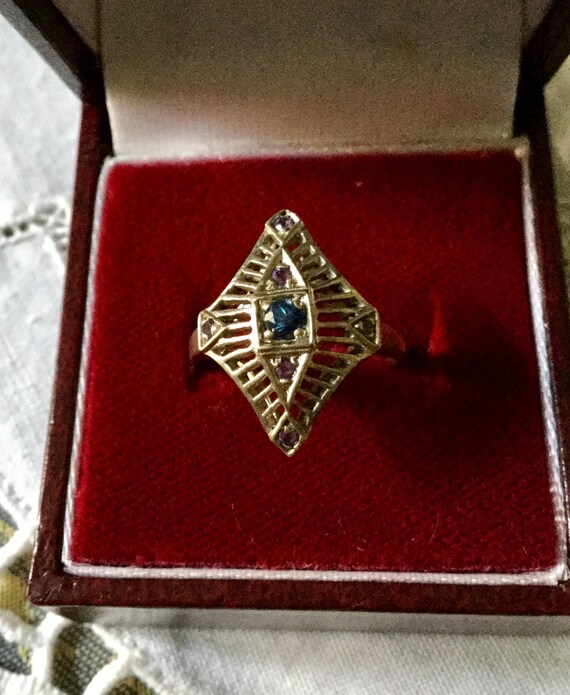 Vintage MARQUISE Genuine Sapphire & Amethyst Ster… - image 1