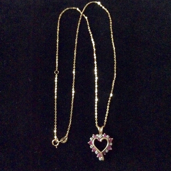 HEART Natural RUBY DIAMOND Gold Pendant - France … - image 7