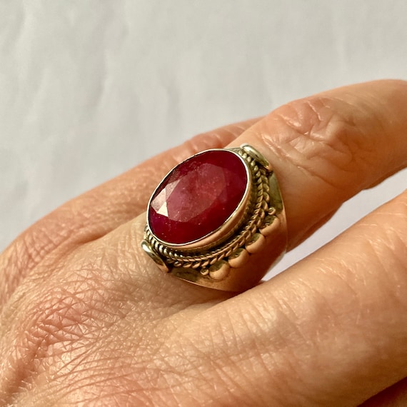 GENUINE RUBY Sterling Large Vintage Ring - Genuin… - image 1