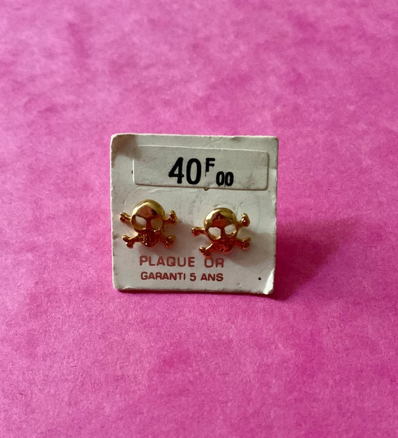 SKULL FRANCE GoLD Plated VINTAGE Earrings - Origi… - image 5