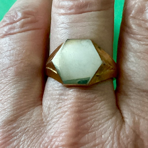 1930 Art Deco Chevaliere Ring- GOLD Plated 2 Tones - Antik Art Deco Ring - Badge 2 Tones Gold Plated - Authentique from France - Size 10 1/4