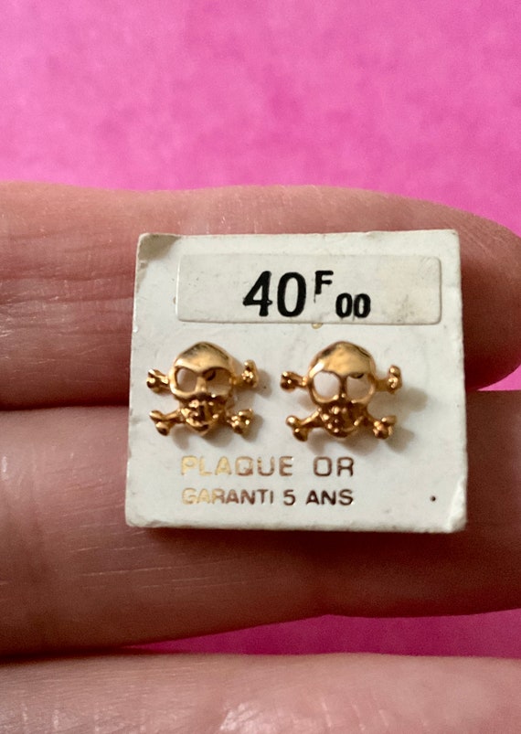 SKULL FRANCE GoLD Plated VINTAGE Earrings - Origi… - image 2