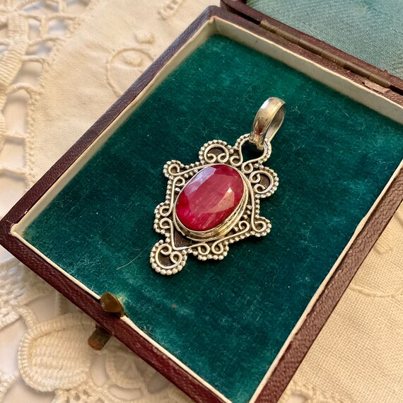 Exceptional Vintage RUBY STERLING Pendant - Gorge… - image 4