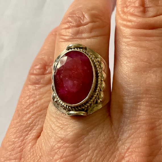 GENUINE RUBY Sterling Large Vintage Ring - Genuin… - image 2
