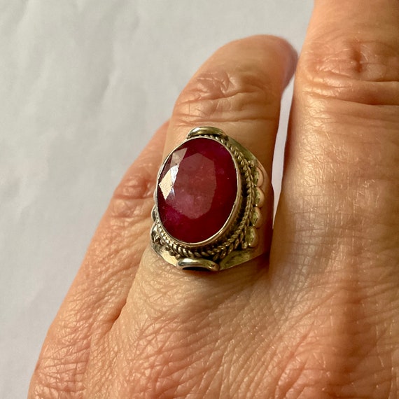 GENUINE RUBY Sterling Large Vintage Ring - Genuin… - image 7