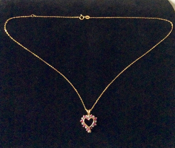 HEART Natural RUBY DIAMOND Gold Pendant - France … - image 6