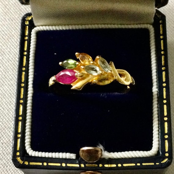 Natural RUBY TOURMALINE Multicolor GOLD Sterling … - image 1