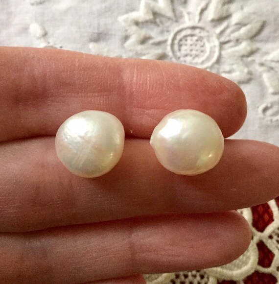 HUGE GENUINE PEARL Vermeil Sterling Vintage Earri… - image 2