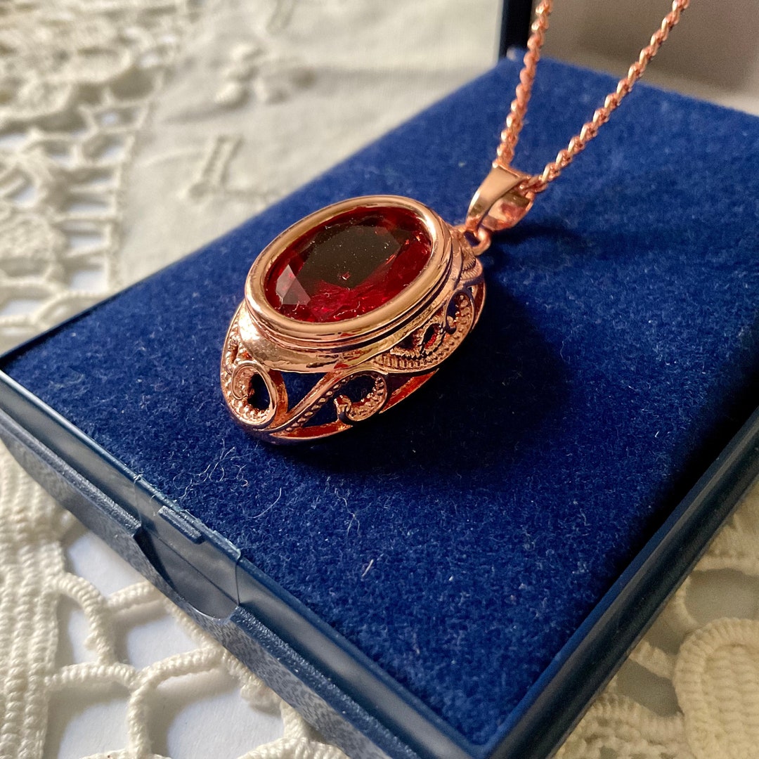 Vintage RUBY Rose GOLD Necklace Pendant Original Design of Etsy