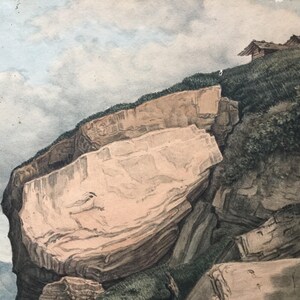 19th Extraordinary French AQUARELLE SIGNED Martin Mountain landscape with 4 characters French painter Art From France image 5