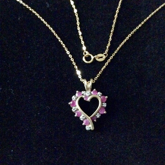 HEART Natural RUBY DIAMOND Gold Pendant - France … - image 3