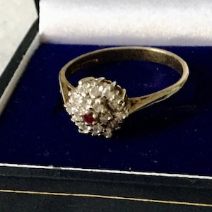 RUBY TOPAZ STERLING Vintage Ring - Vintage Bloemen Sieradenontwerp - Echte Robijn & Topaas - Sterling Zilver - Keurmerken - Vintage uit Frankrijk