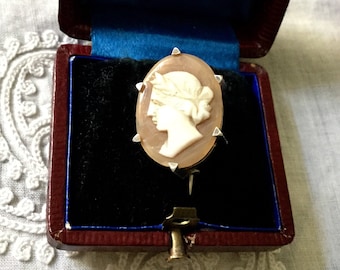 19th Amazing France ANTIQUE CAMEO STERLING Brooch - Cameo Female Profile - Splendid Brooch - Sterling Silver - Antik from France