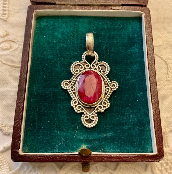 Exceptional Vintage RUBY STERLING Pendant - Gorge… - image 6